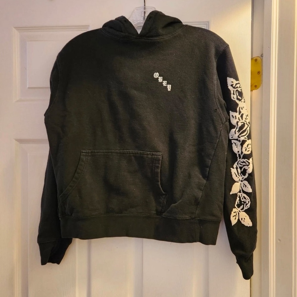 Obey Sweatshirt Black Hoodie Logo Floral Long Sleeve Women's Medium